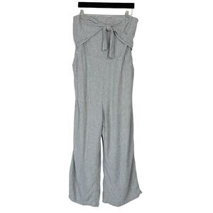 Abercrombie & Fitch White Striped Linen Blend Jumpsuit Wide Leg Women's Size XL